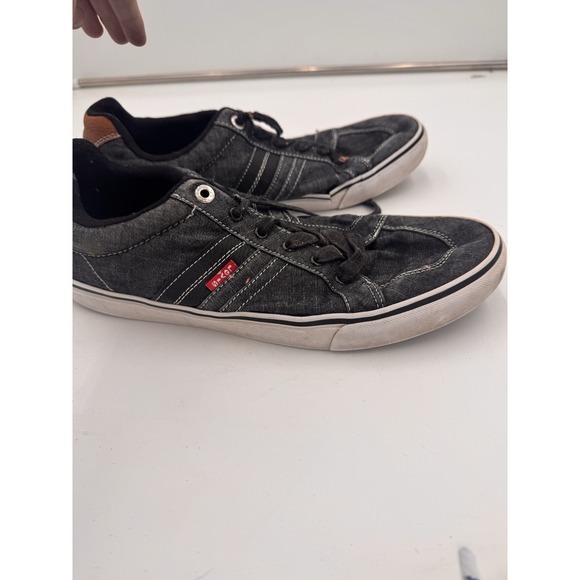Levis Shoes Mens Size 11 Black Denim Upper Low Top Sneakers Skater Grunge Goth - Picture 2 of 8
